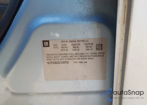 2012 Chevrolet Cruze Eco z USA, uszkodzony, nr VIN 1G1PJ5SC2C7248755